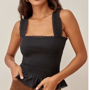 Reformation Oakleigh black smocked top S